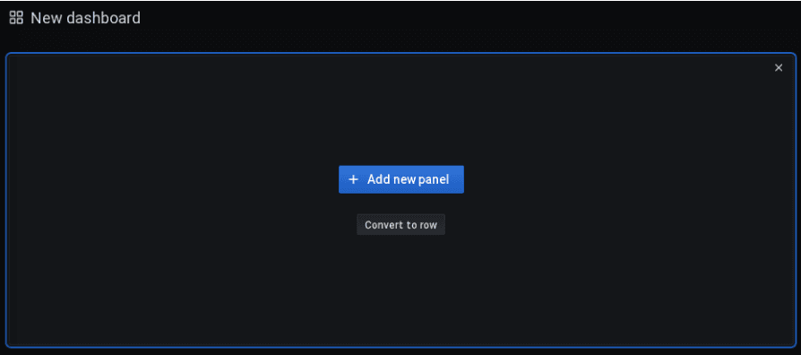 Screenshot of a new dashboard with a 'Add new panel' button