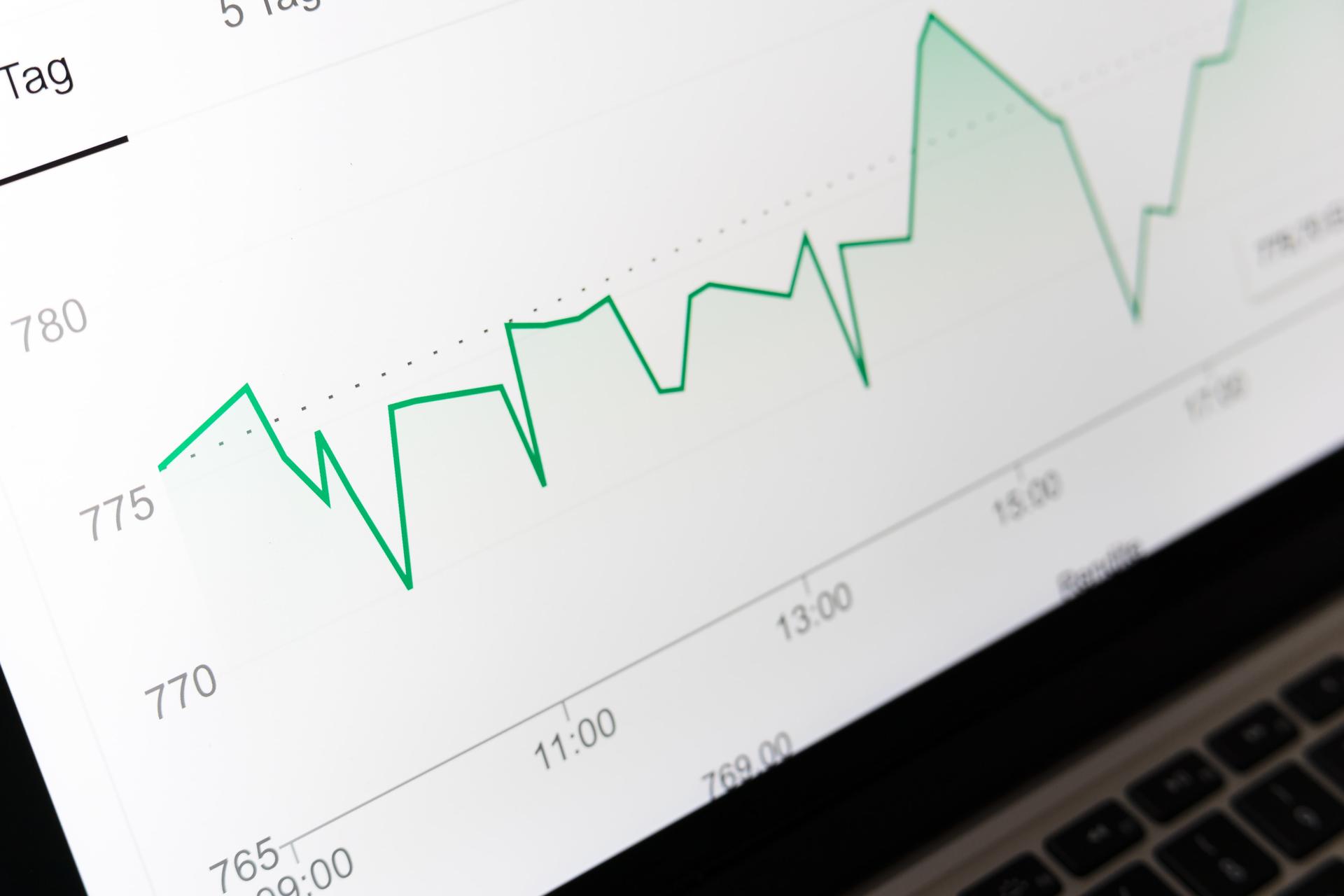A close-up of a laptop monitor showing a graph of data points over time