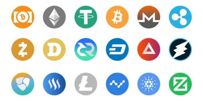 A series of logos of popular cryptocurrencies