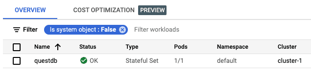 Viewing the state of a QuestDB cluster on Google Cloud Platform
