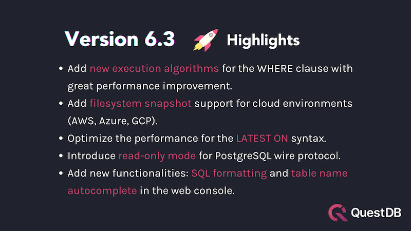 QuestDB 6.3 Release Highlights