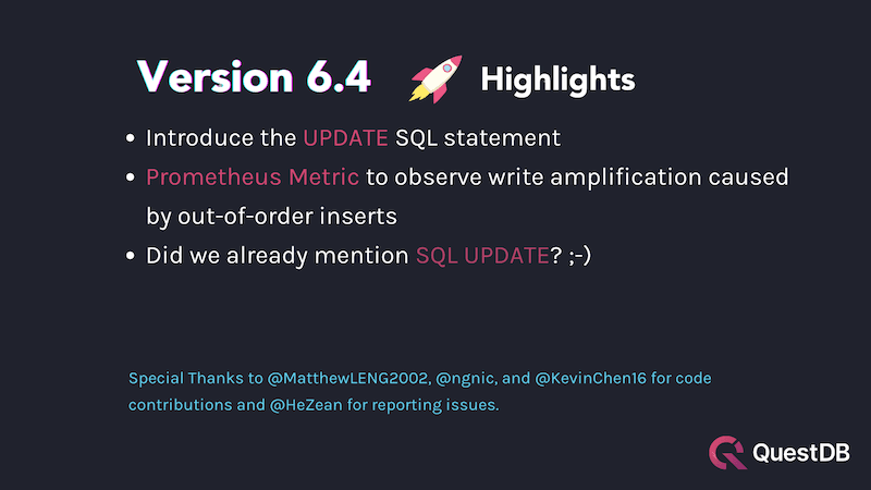QuestDB 6.4 Release Highlights