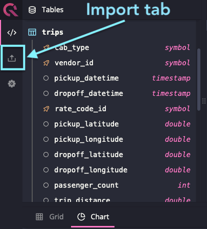 Screenshot of the Web Console showing the location of the Import tab